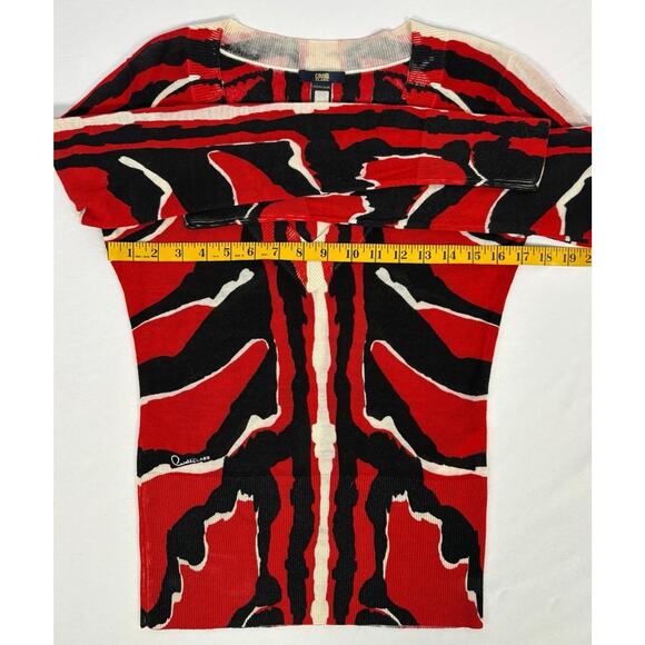 Roberto Cavalli Red Animal Print Abstract V Neck Sweater Size 4 - Picture 10 of 12